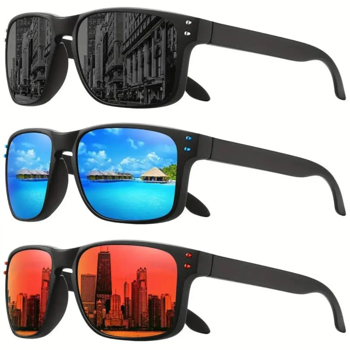 3 Pairs Polarized Sports Sunglasses for Men & Women (Black, Blue, Red) - UV400 Anti-Glare Anti-Ultraviolet Lenses, Lightweight Durable Stylish Outdoor Goggles for Running, Cycling, Summer Night Vision, Sunglasses For Women, Men's Sunglasses