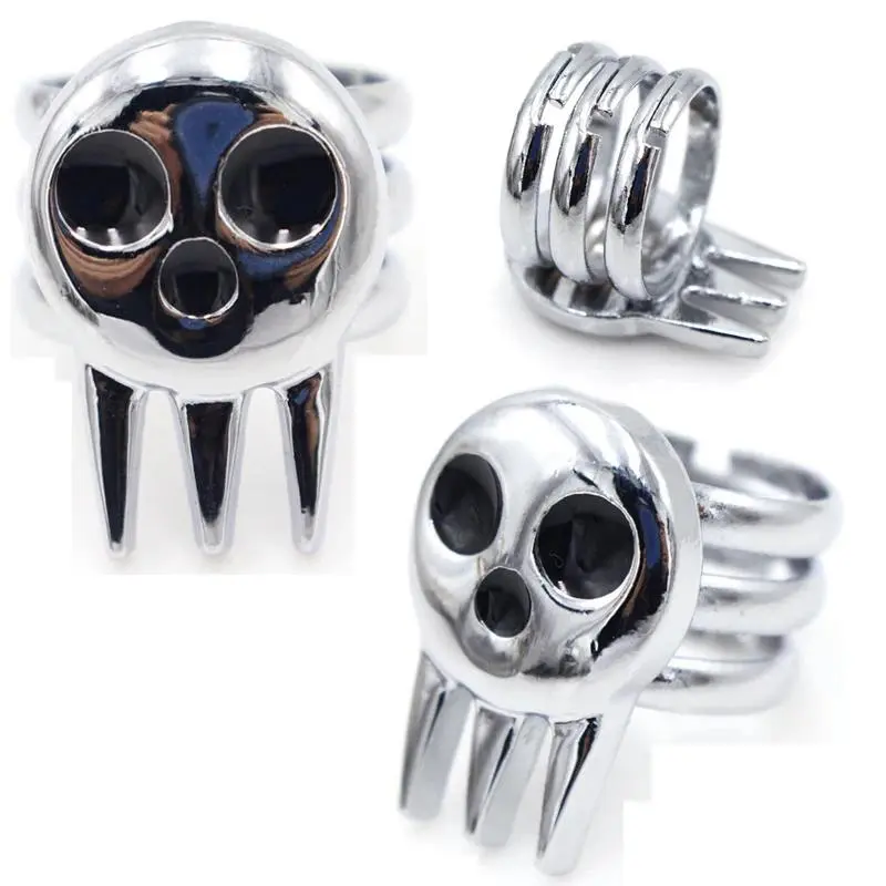 Anime Death The Kid Cosplay Adjustable Alloy Metal Skull Motif Rings - Unisex Elegant No-Letter Prop Jewelry Accessories, Suitable for Everyday & Daily Wear, Yes, As The Picture Color, Metal Coating