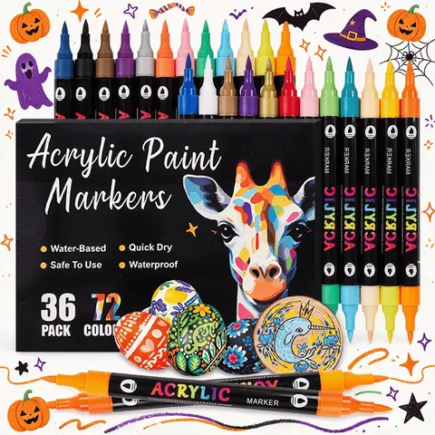 Acrylic Paint Marker Pen Set, 12/24/36pcs/set Double-ended Colored Marker Pen, Art Marker Pen Set for Drawing, Painting, DIY Holiday Party Graffiti, Diy Painting Supplies, Coloring Markers, Acrylic Markers