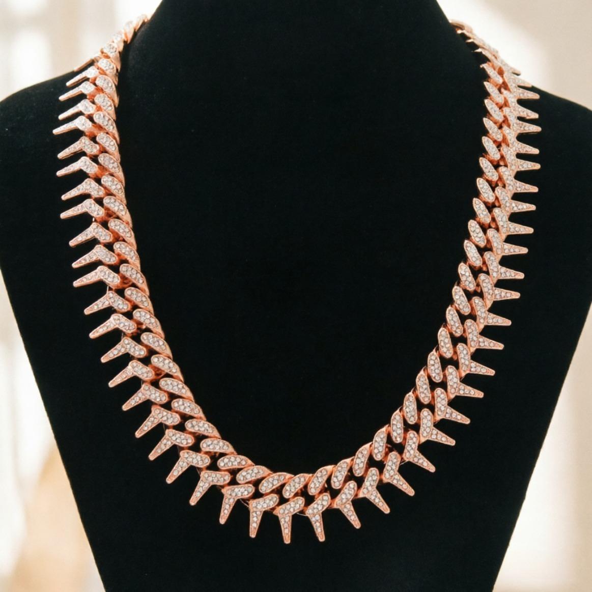 Moissanite Cuban Spike Necklace Miami Italy Mexico Inspired Hip Hop Trendy Aesthetic Iced Out Affordable Jewelry Women Men Daily Wear Gift