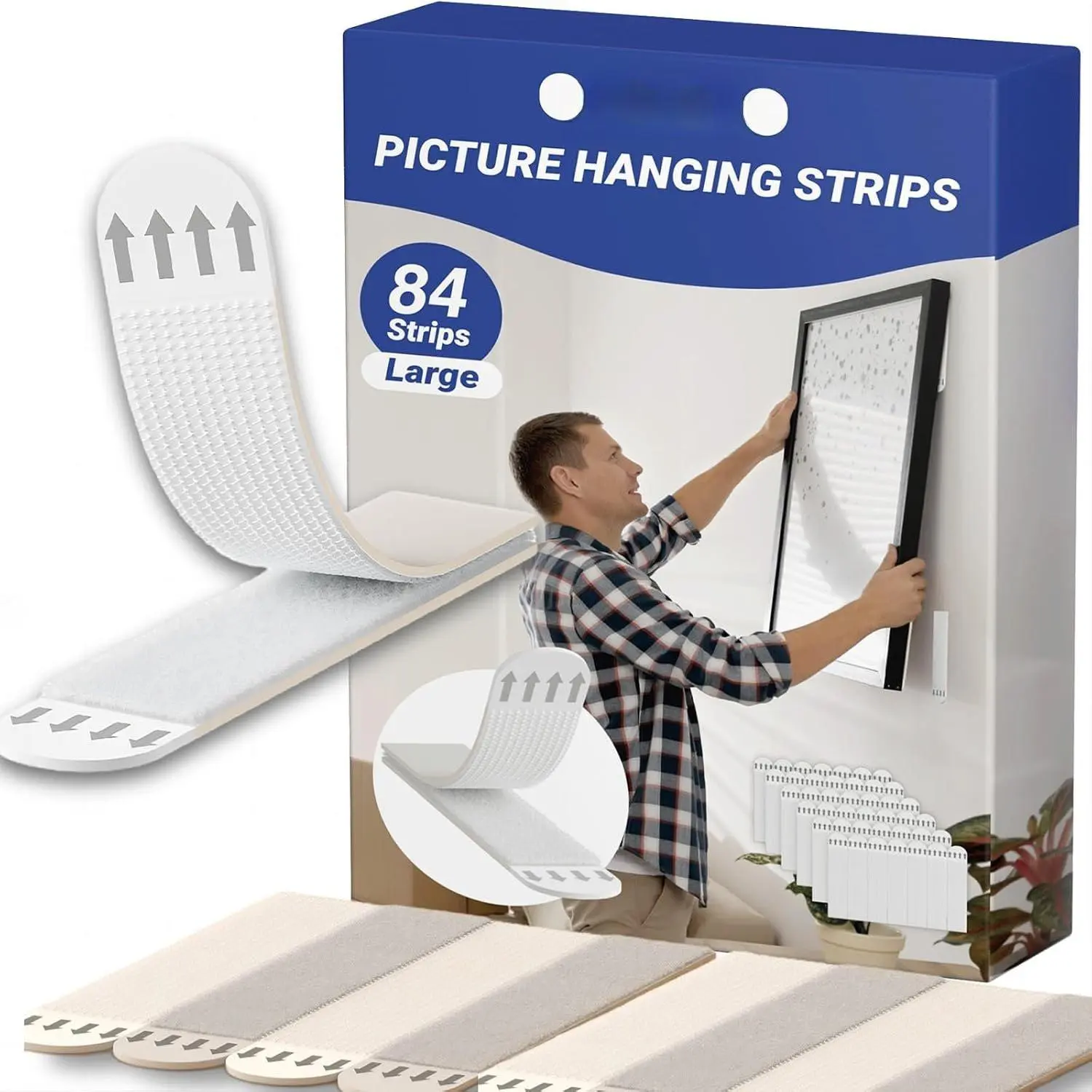 Picture  Strips , Poster  Strips, 42 Pairs(84 Strips) Wall Strips Sticky Tack , Free Picture Hangers Without Nails Strips with Adhesive