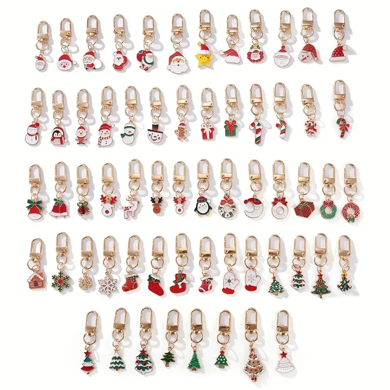 30 Piece Random Christmas Keychains Set, Metal Keyring Circle, Perfect Practical Design, Holiday Gifts, Party Decorations, Ideal Xmas Present