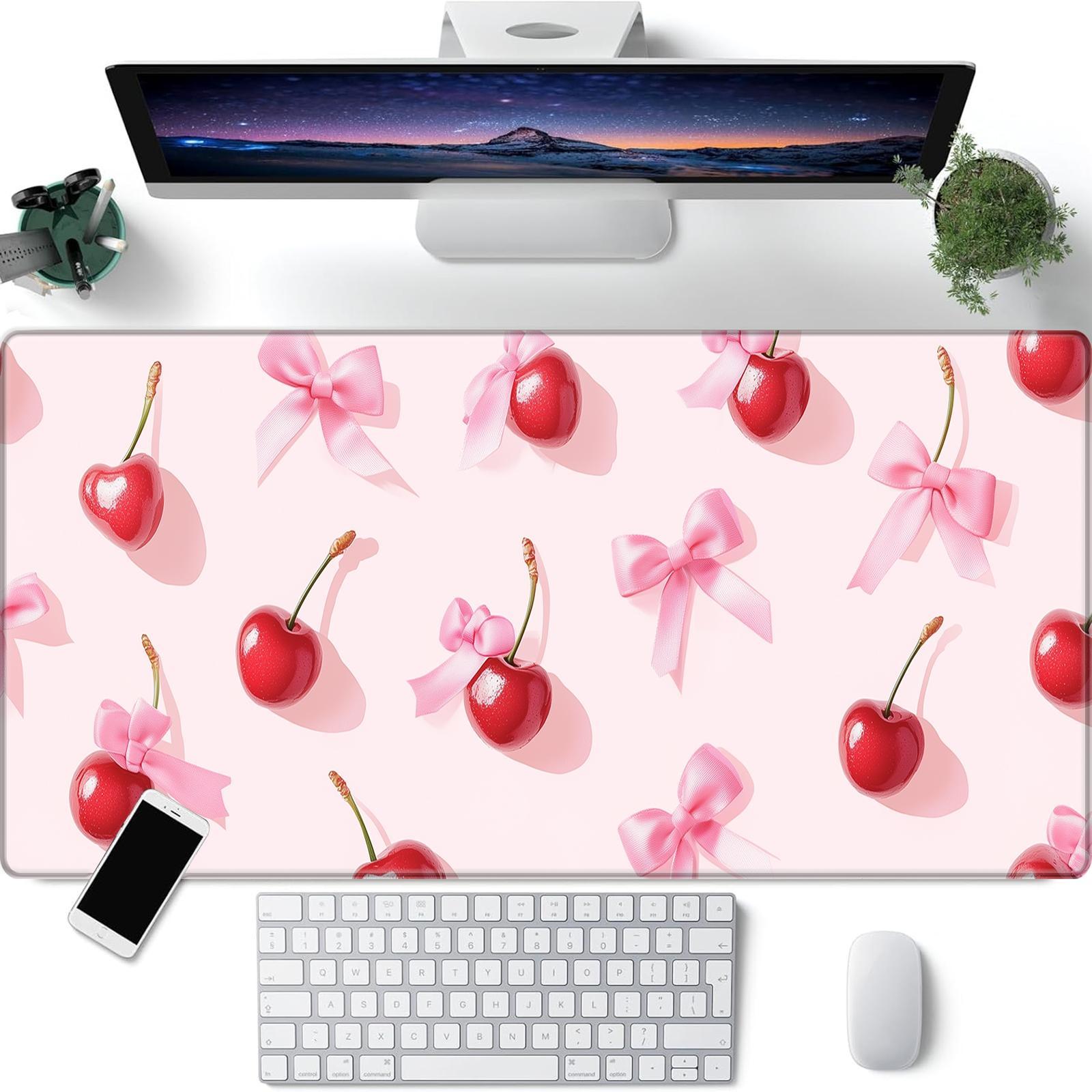 Cherry Bow Pattern Mouse Pad, Rectangular Gaming Mouse Pad, Anti-slip Mouse Pad, Desktop Keyboard Mouse Mat for Home Office Game Room