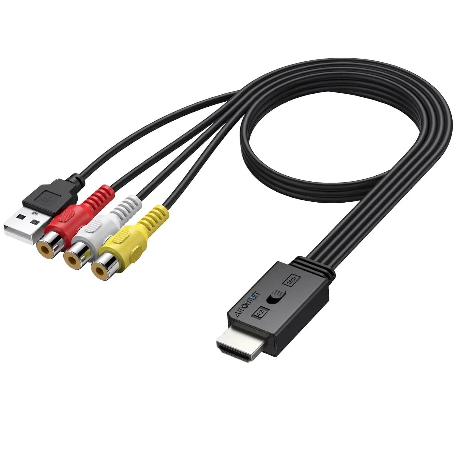 AUTOUTLET RCA to HDMI Converter with Aspect Ratio Switch (4:3/16:9), 1080P/720P AV to HDMI Composite CVBS Video Audio Adapter Supports PAL/NTSC for Wii/N64/PS2