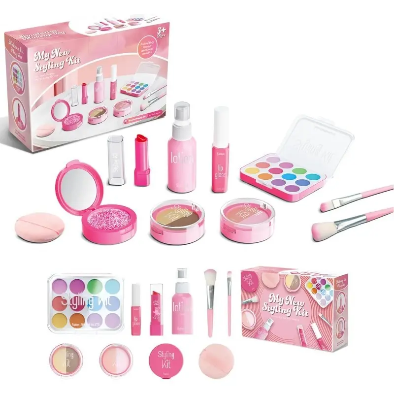 Girls Pretend Makeup Set! 10PCS Play Cosmetics Kit with Realistic Lipstick, Eyeshadow, Cushion Foundation & Brush – Perfect Dress-Up Role-Play Toy for Little Princesses Pretend Playset