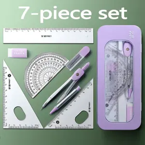 Durable 7-In-1 Measuring and Drawing Tool Set, Ideal for Students and Professionals, Includes Compass, Protractor, Ruler, Eraser