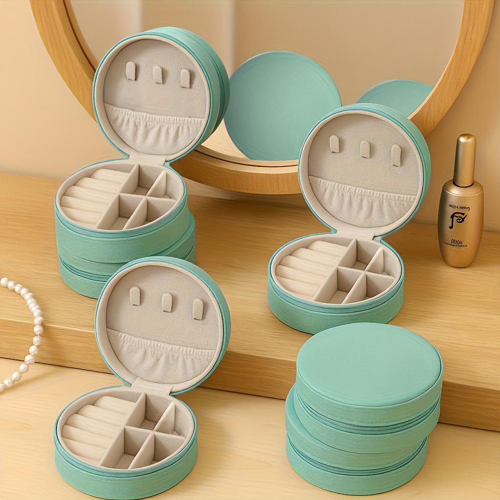 Six-piece set, round flip-top flannel lining, multifunctional storage for earrings, necklaces, and bracelets, jewelry expert, jewelry box, multifunctional storage box, jewelry box, earring box