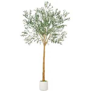 Realistic Artificial Olive Tree for Indoor Decor – 9ft Tall Faux Plant with White Planter, Large Lifelike Leaves & Fruits, Hand-Painted Trunk, Adjustable Stems – Perfect Home, Living Room, Office Housewarming Gift, 270CM