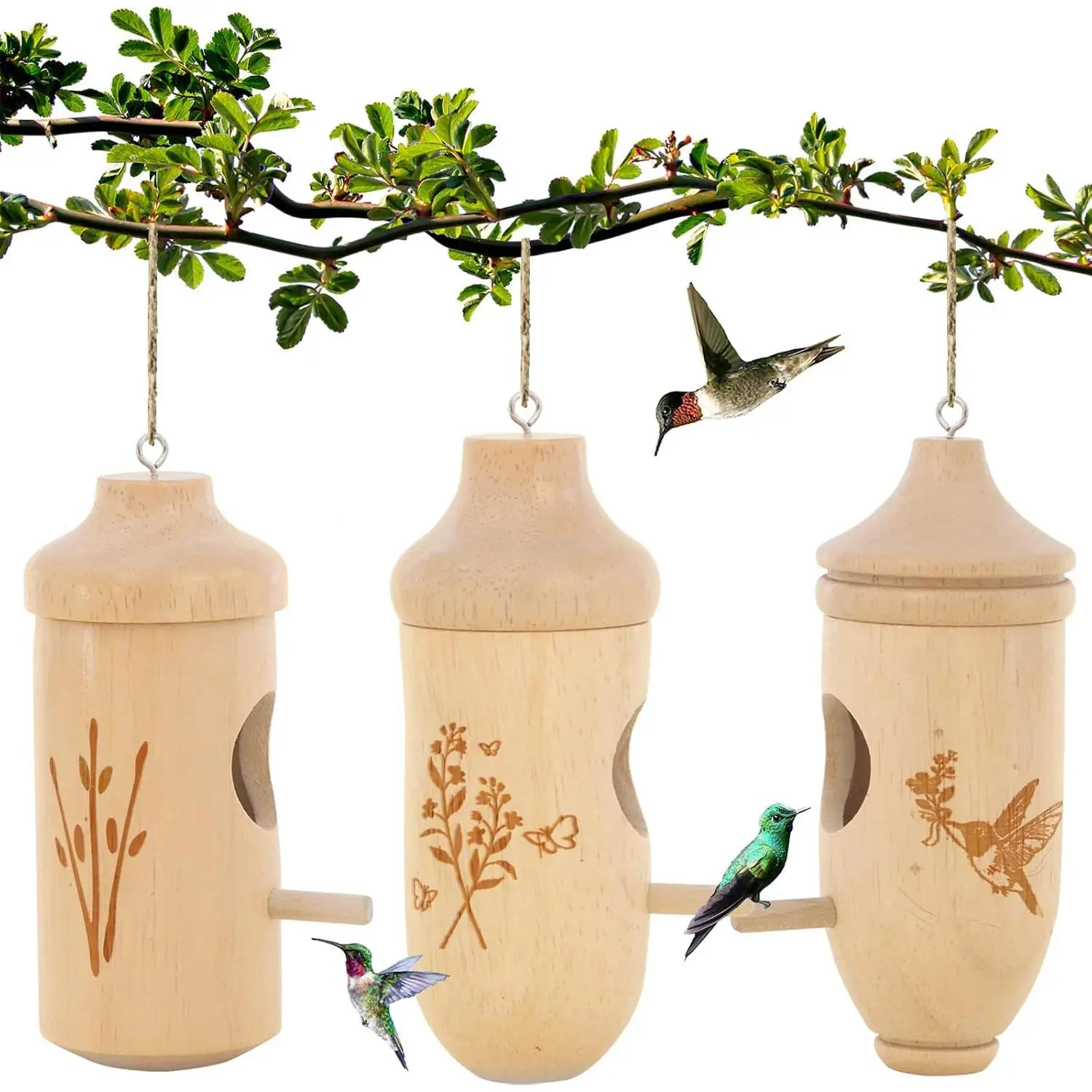 Hummingbird House -  Wooden Hummingbird Houses for Outside , Gardening Gifts for Women, Bird Lovers 3 Packs