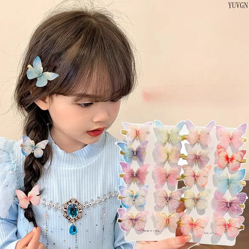 Unisex 6-Piece/Set Gradient Butterfly Hair Clips - Glitter Wing Barrettes, Floral Fairy Pins for Indoor Recreation, Party Decorations, Six Pieces/Set