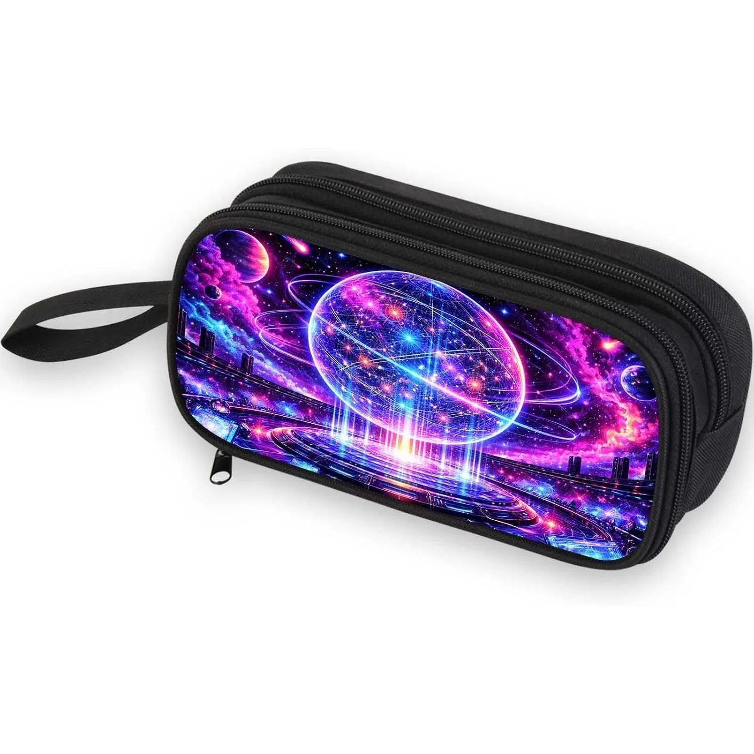 Space Pencil Case for Boys Girls |  Pencil Pouch Large Capacity Double Zipper with Compartments | Outer Galaxy School Supplies Organizer | Pen Bag for  to School