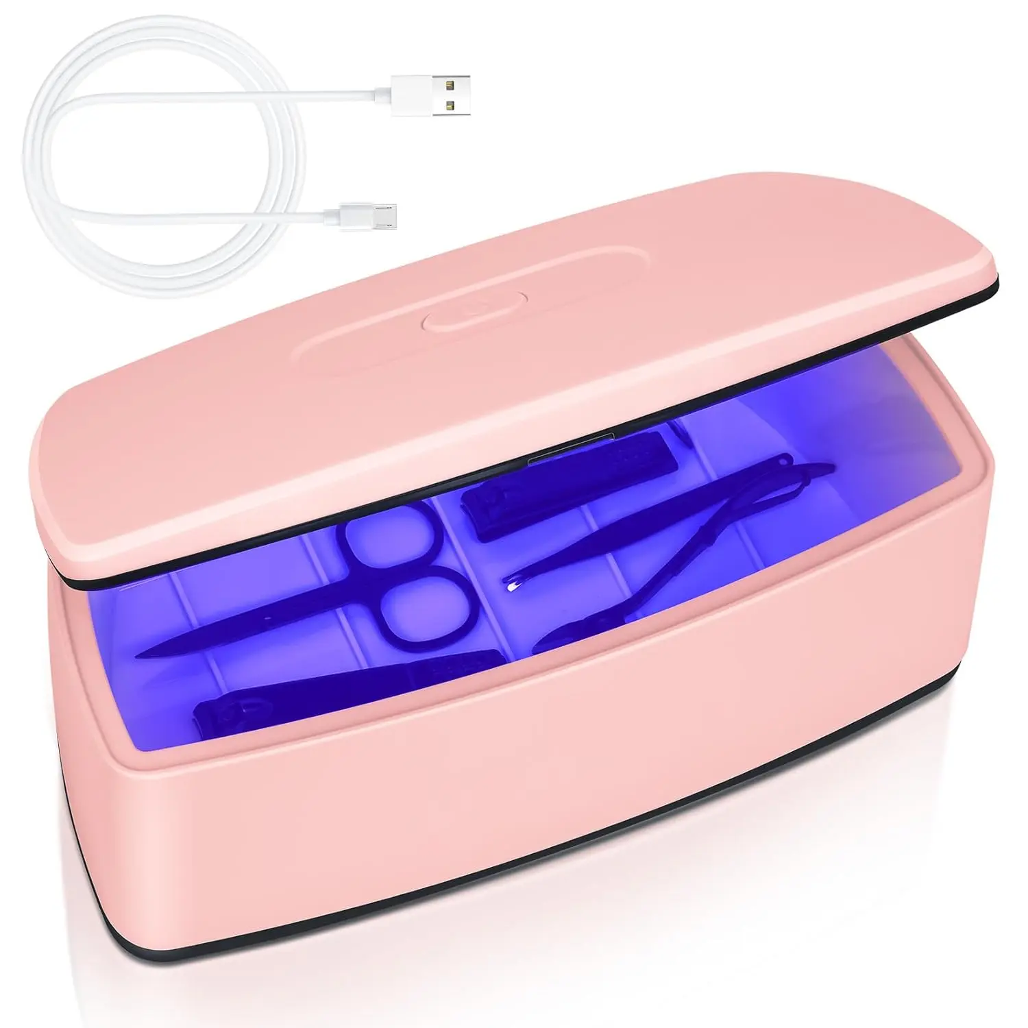 Nail Tools Sterilizer Double Tube Blue Light Cleaning USB Plug-In 1L Large Capacity for Nail Beauty Salon Tools Jewellery Glasses Mobile Phone Sterilizer Pink