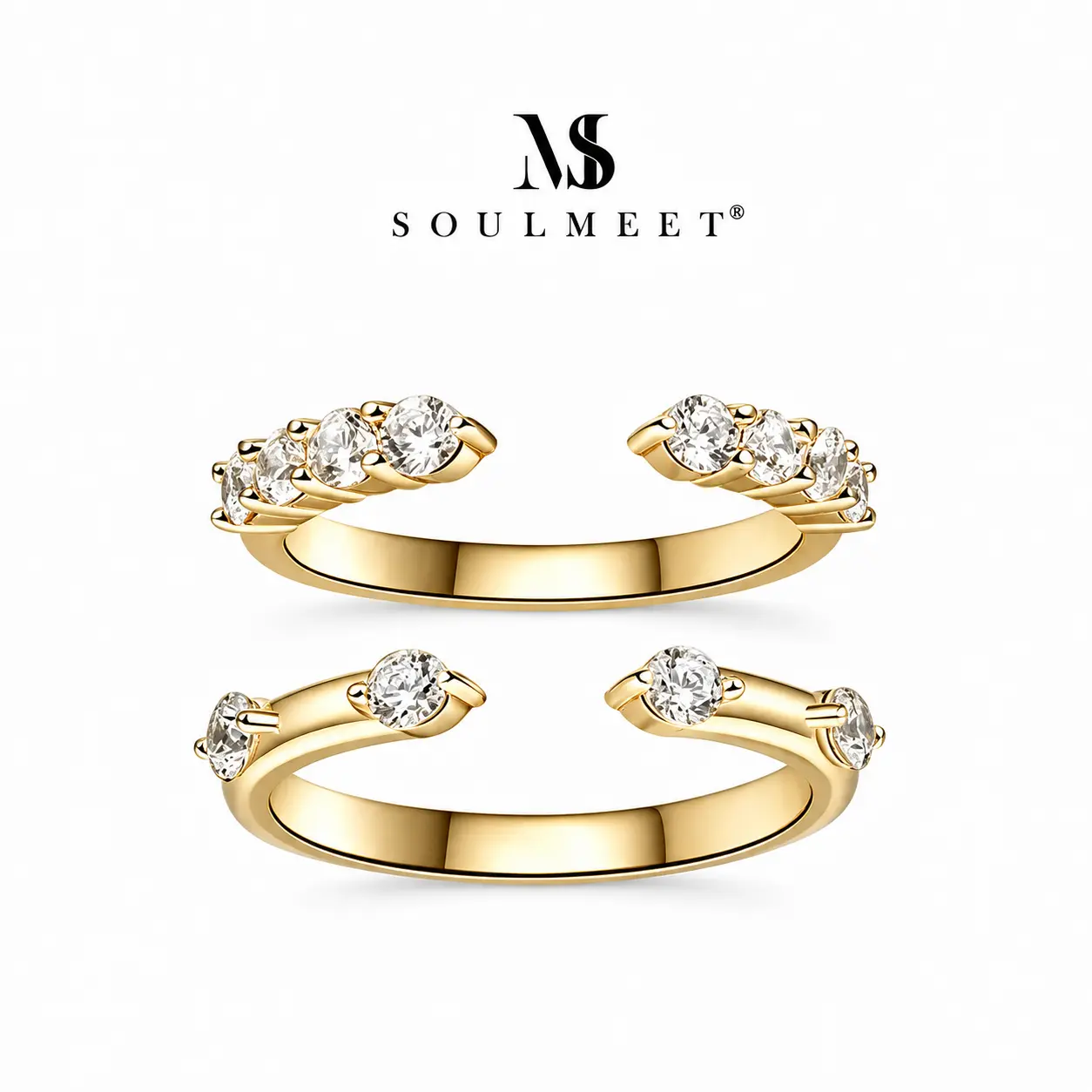 SOULMEET Women's Bridal Curved V-Band Stackable Ring, Top Grade Cubic Zirconia Enhancer Guard, Dainty Artificial Gemstone Chevron Eternity Ring for Engagement, Sizes 5-10