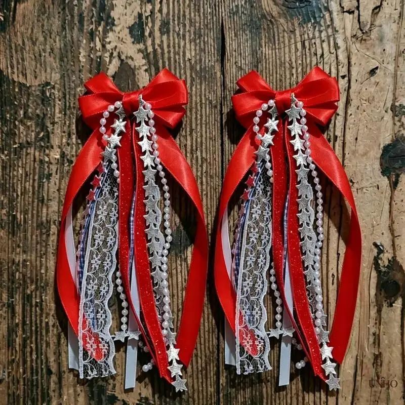 2Pcs Independence Day Boot Charms, Red White Blue Bow Shoe Accessories, Patriotic Star Tassel Ribbon Ornaments For Cowboy Boots