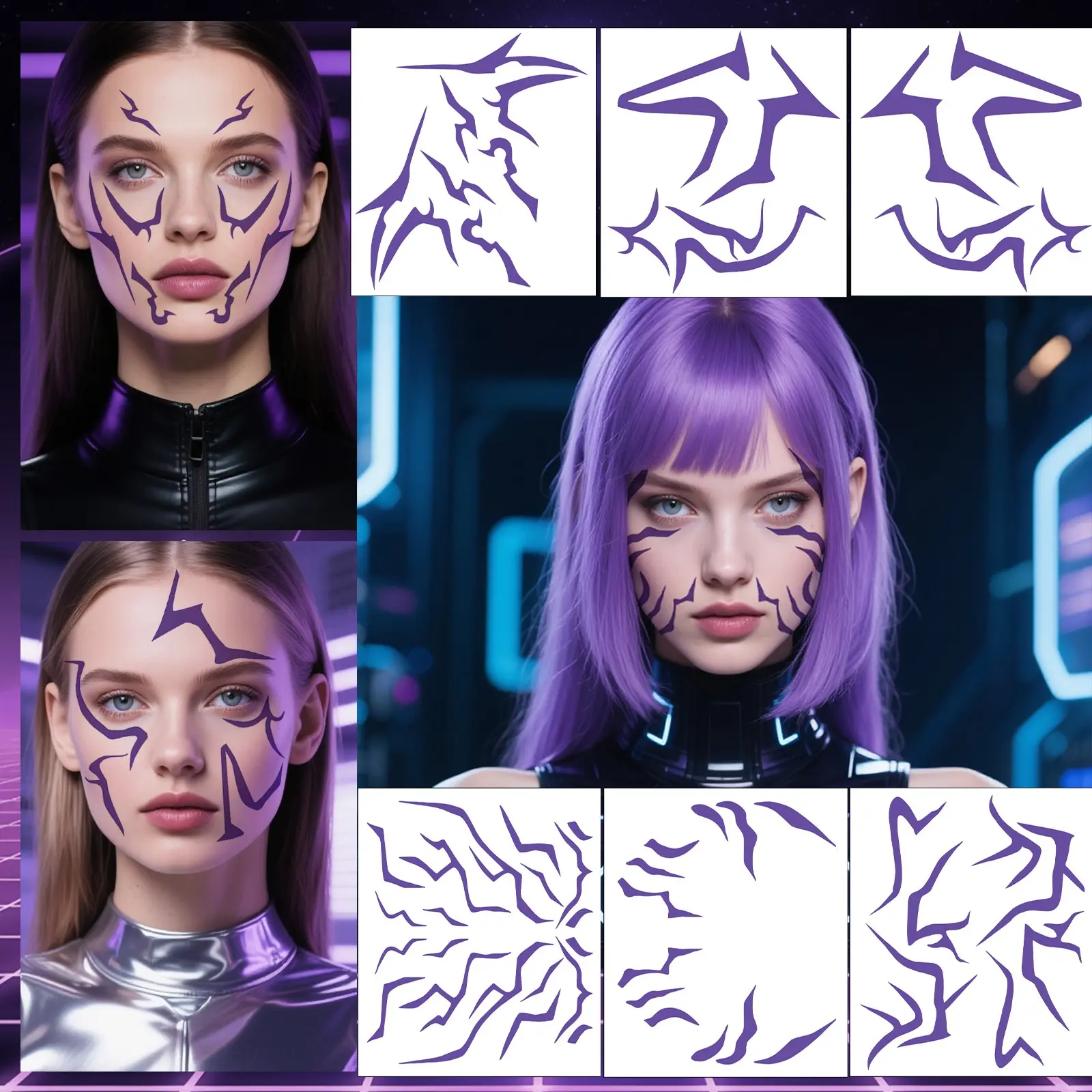 6-Pack Lightning Anime Cosplay Temporary Tattoos, Waterproof Face Body Transfer Stickers, Halloween Party Role Play Props