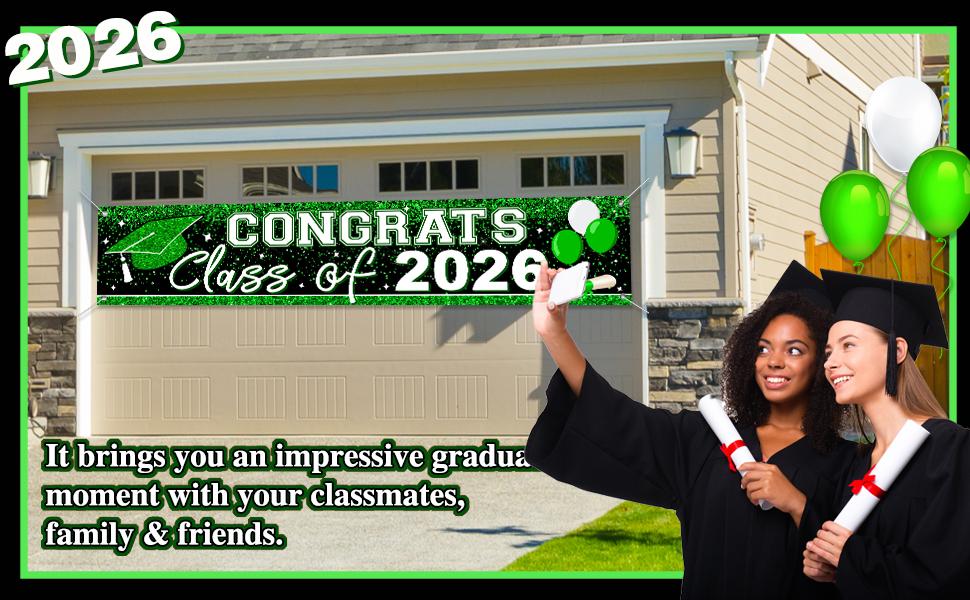 Graduation Decorations 2026 Yard Sign Large Class of 2026 Banner Green Congrats Grad Graduation Party Games Supplies (Green)