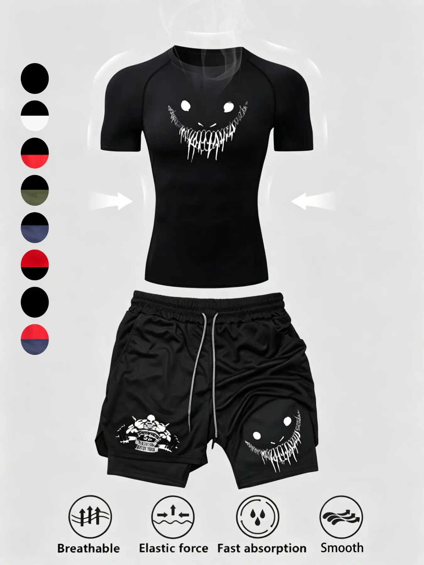 Men's Sporty Tight-Fit Quick-Dry Tee & Multi-Pocket Shorts Set, Breathable Sports Set, Activewear Shorts Sets, Ideal for Gym Running Training Fitness, Summer Outdoor Activities
