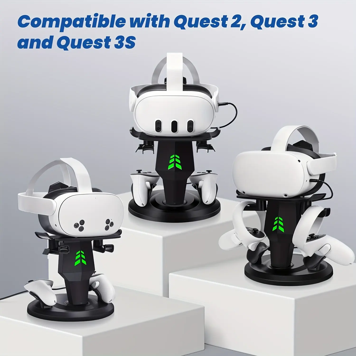 3s/Meta Quest3/Meta Quest 2/Rift/Pico Charging + Display Stand, Meta Quest 3 Controller Storage Stand + 2 Controller Hanging Rack, New VR Storage Stand in 2024, Type C Charging + RGB Charging, Can astore charging cables and data cables Headphones,Wireless