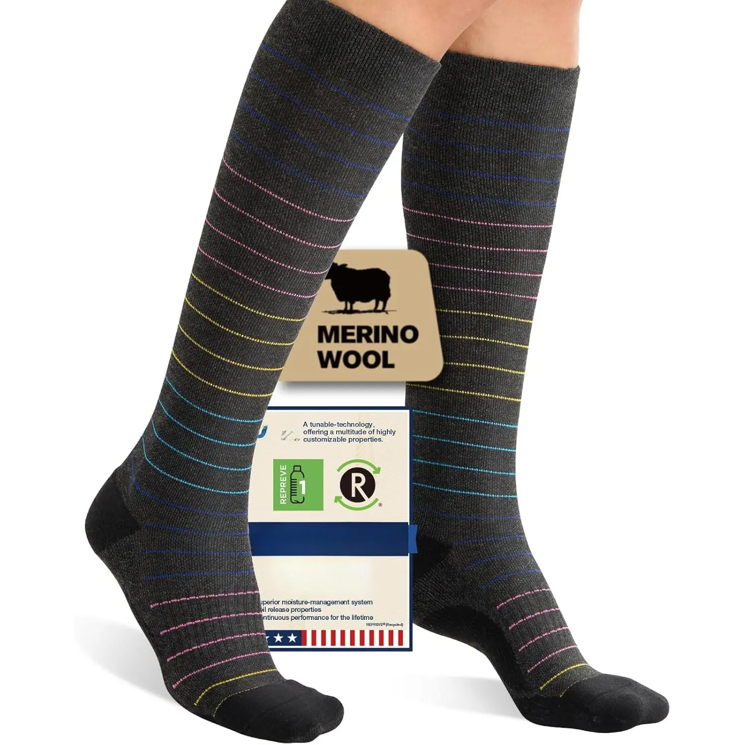 Wool Compression Socks  Women Men, 15-20 mmHg Knee High Socks  Flying, Travel, Running New model