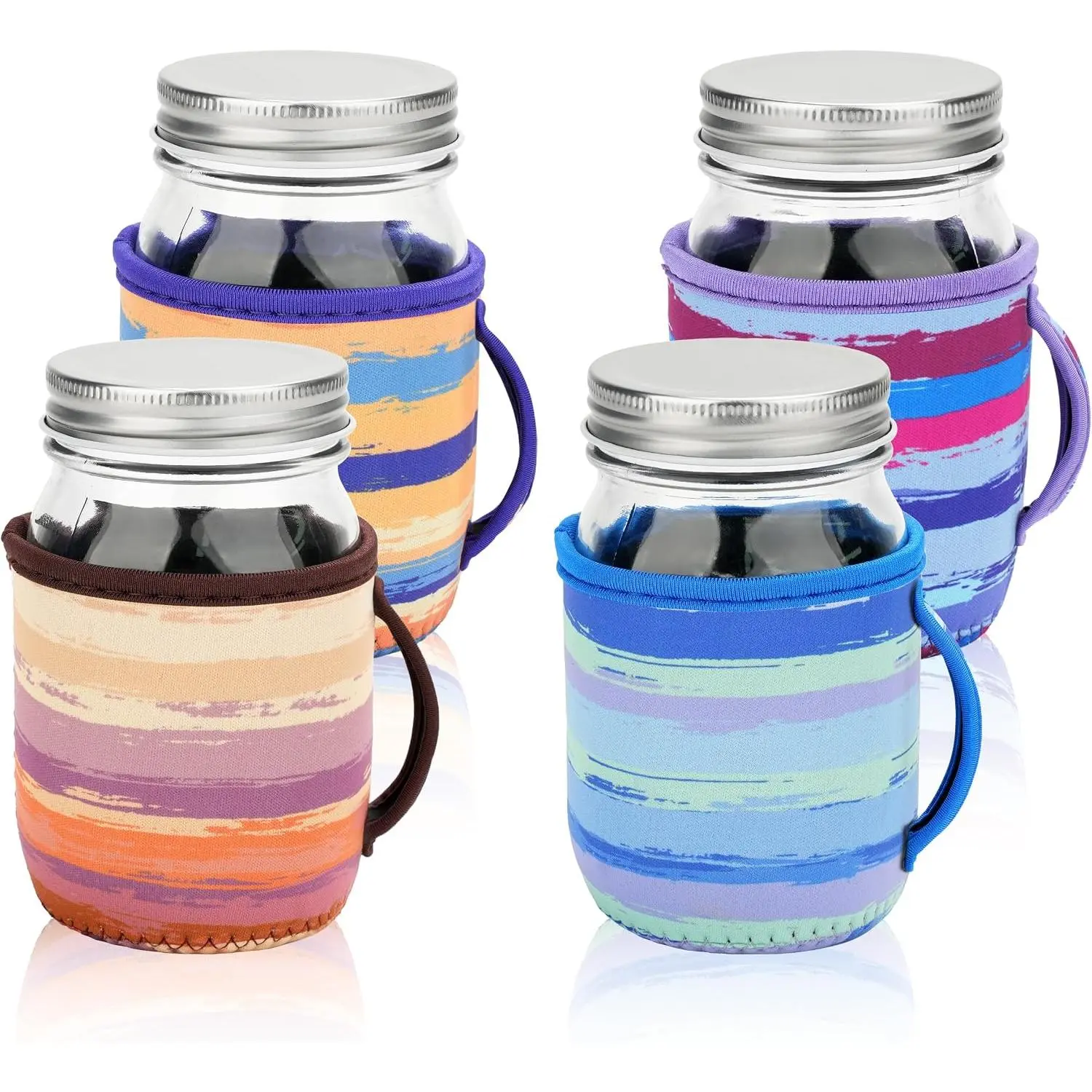 4 count Mason Jars Sleeves Neoprene 16oz Regular and Wide Mouth Mason Jar Sleeves Holder with Handle (rainbow, 16 OZ)