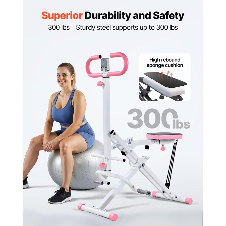 VEVOR Squat Machine, Deep Squat Rowing Machine for Home, Easy Setup Foldable Exercise Equipment, Glute Trainer Machine with 3 High-Strength Resistance Bands, Glutes Leg Home Workout Machine, White