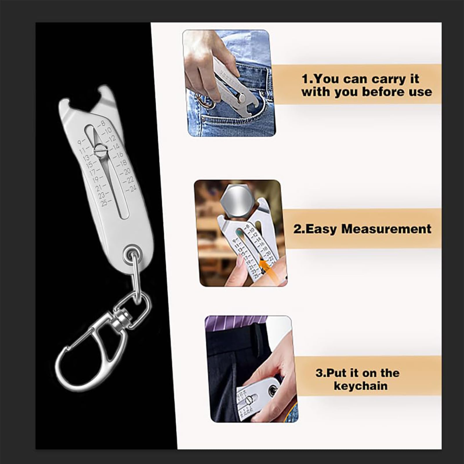 Portable Precise Thread Size Checker Keychain - Lightweight Mini Metal DIY Tool, Quick Hand Measuring Instrument for Bolt & Nut Identification, Durable Precise Measurements Tool