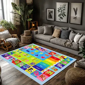ABC Alphabet Number Shape Cartoon Colorful Crystal Velvet Kids Educational Play Area Rug #ABCNumberKidsRug #ShapeLearningPlayMat #PreschoolEducationalCarpet #CrystalVelvetFloorMat