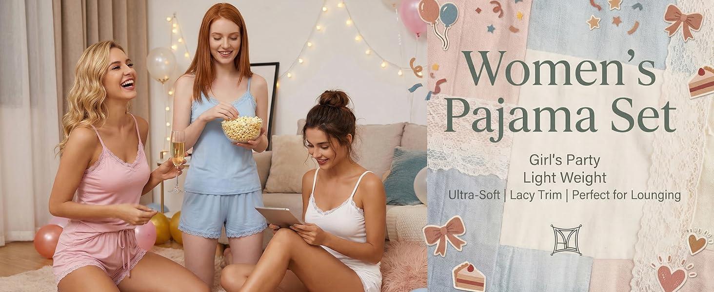 Women's Camisole Pajama Set Modal Pajamas Lace Trim Short Pajama Set with Shorts Easter Gift