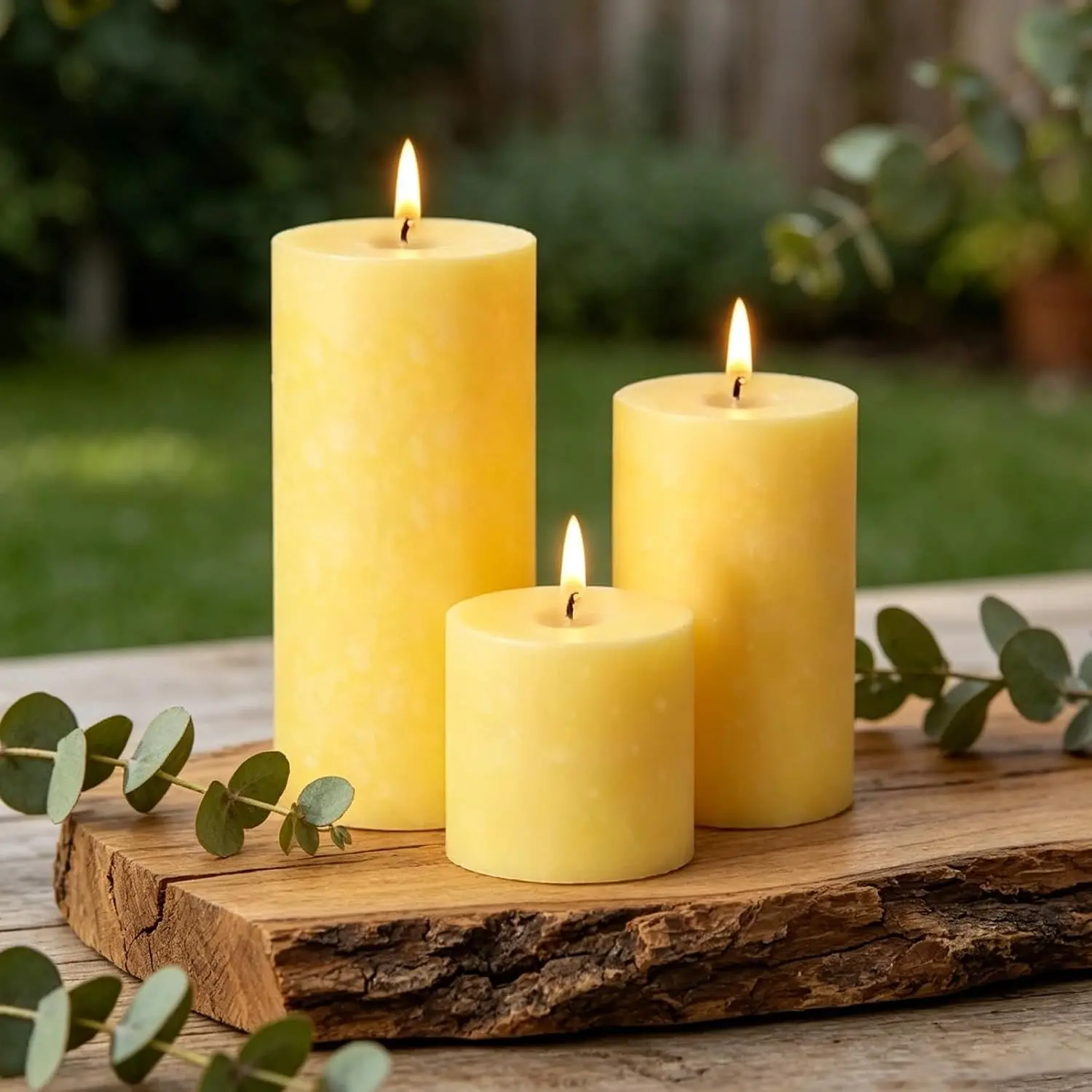 Outdoor Citronella Candles 3 Pack Lemongrass Scented Pillar Candle Set