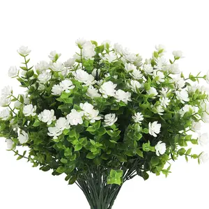 Outdoor UV-Resistant Non-Fading Artificial Flowers, Eucalyptus Greenery Bushes, Wedding Bouquets, Plastic Fake Plants for Home Decor