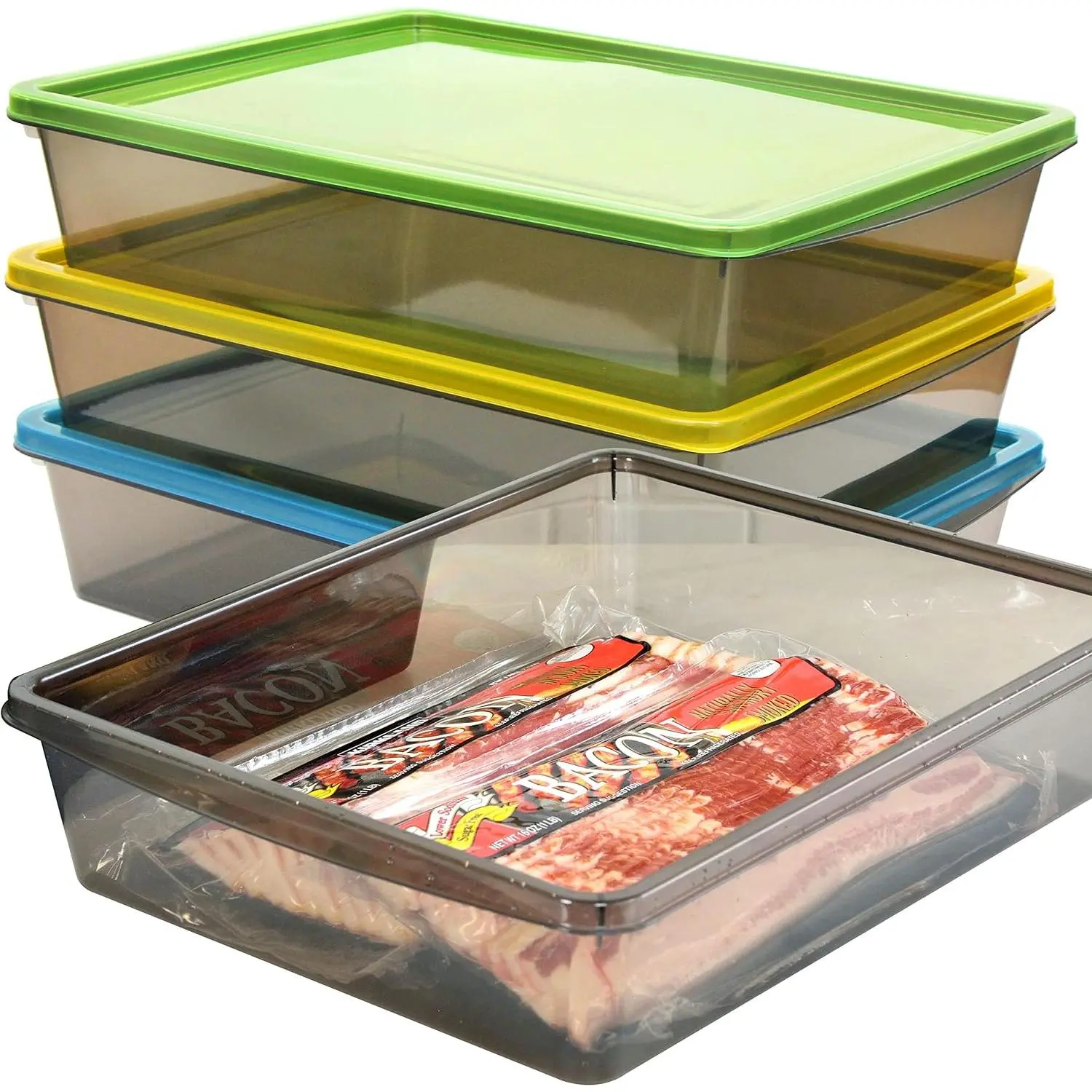 3 Pack 1.3 Gallon  Storage Containers, Plastic Bacon Containers, Meat Containers