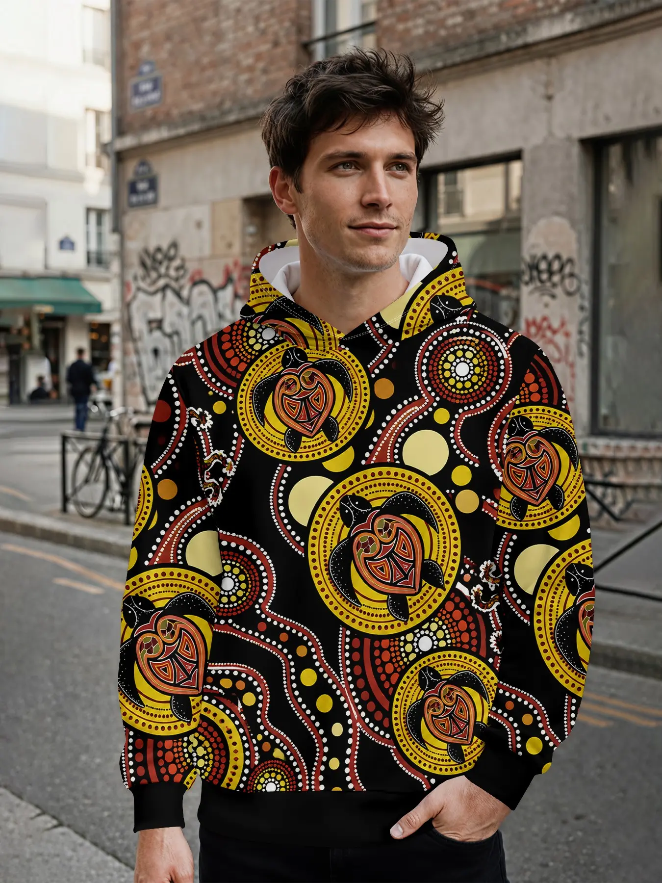 Men's Hoodie With 3D Digital‑Printed Vintage Polka‑Dot Turtle Pattern, All‑Over Print. It Is An Eye‑Catching Outfit For Daily Street‑Wear And Music Festivals, And Makes A Perfect Holiday Gift For Men.