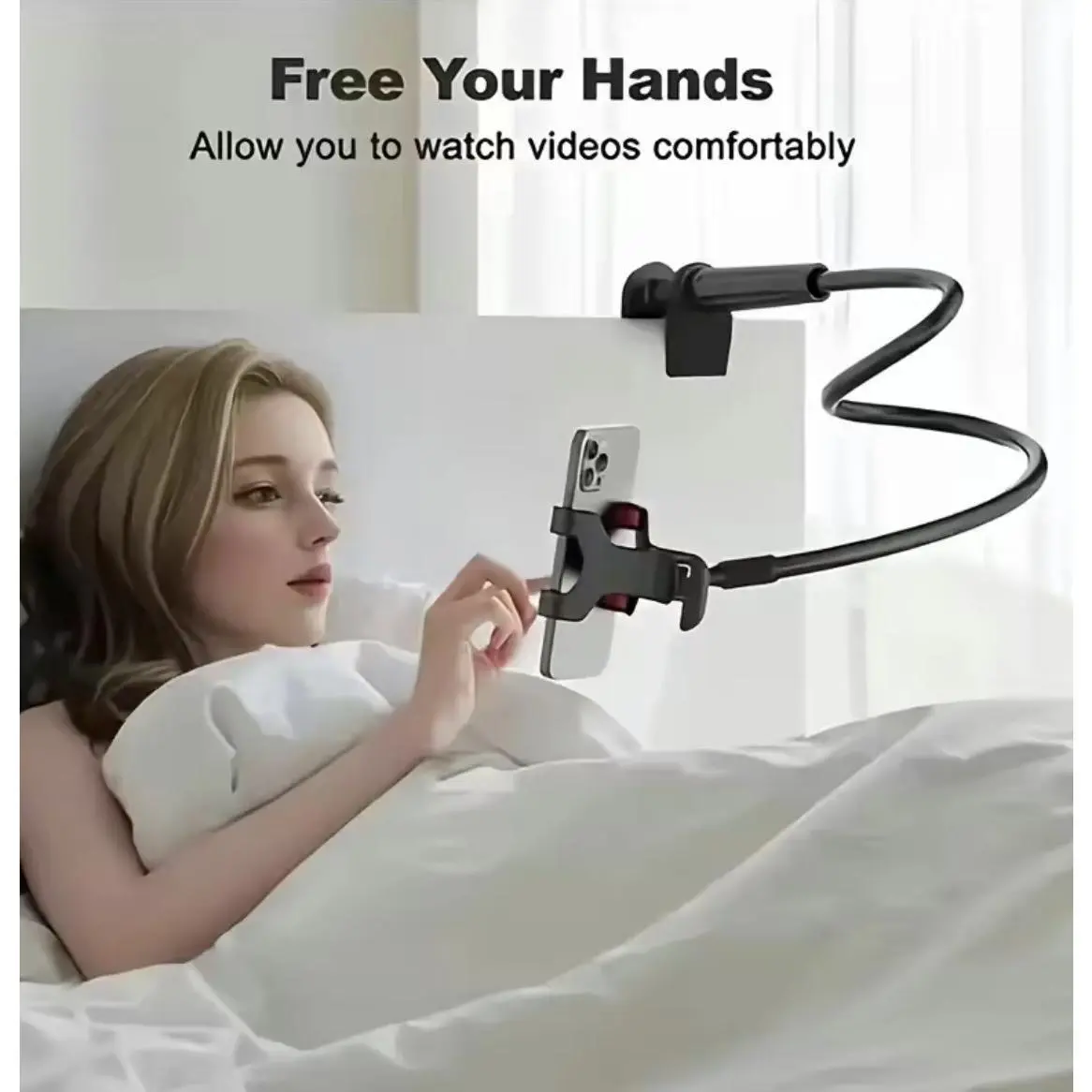 360° Rotatable Phone Holder, Flexible Adjustable Phone Stand with Spiral Base, Bedside Smartphone Mount for Bedroom, Office and Home