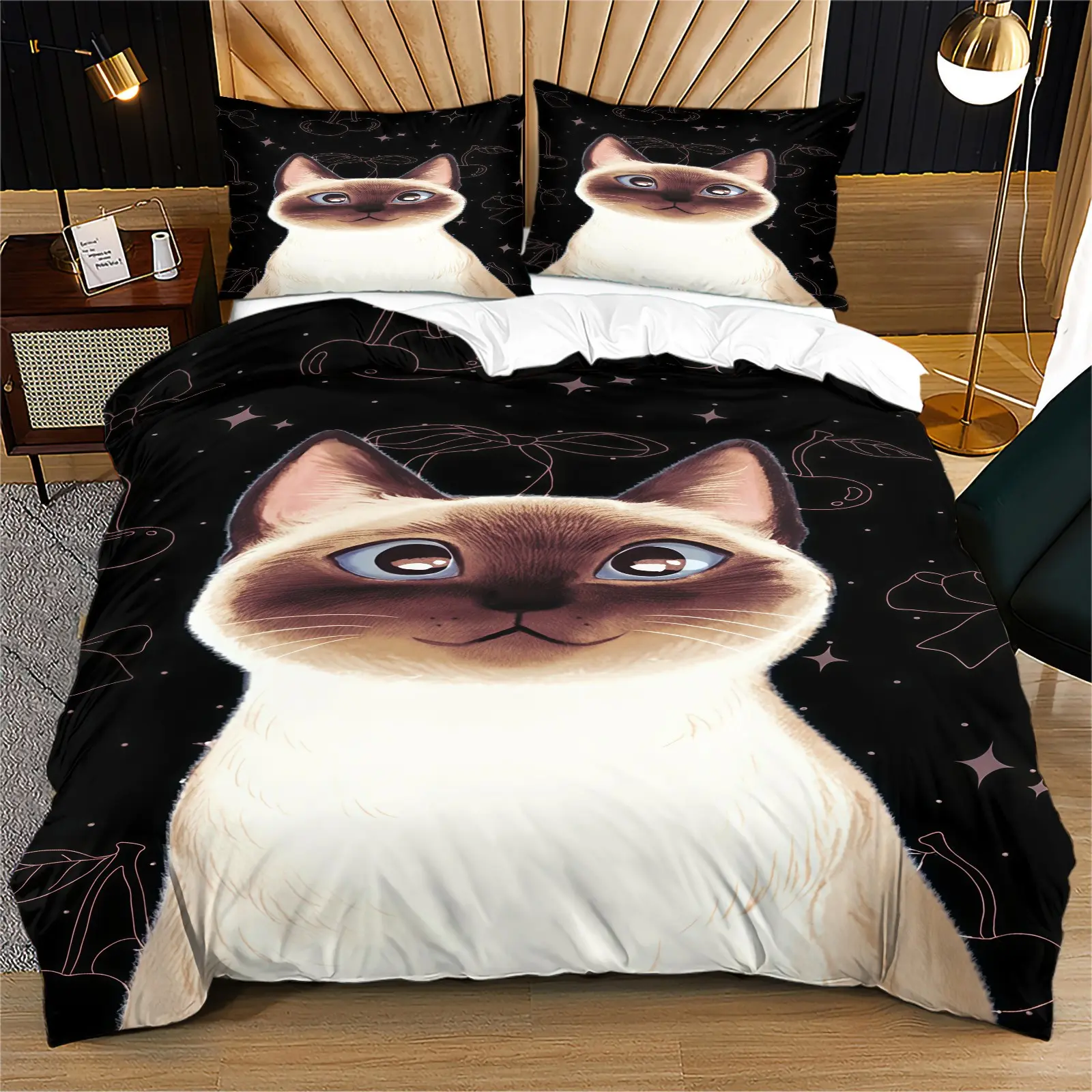 Kitten print pattern duvet cover set, including 1 duvet cover and 1 or 2 pillowcases, without a core or pillow, suitable for bedroom or dormitory bedding set, suitable for gift giving or personal use