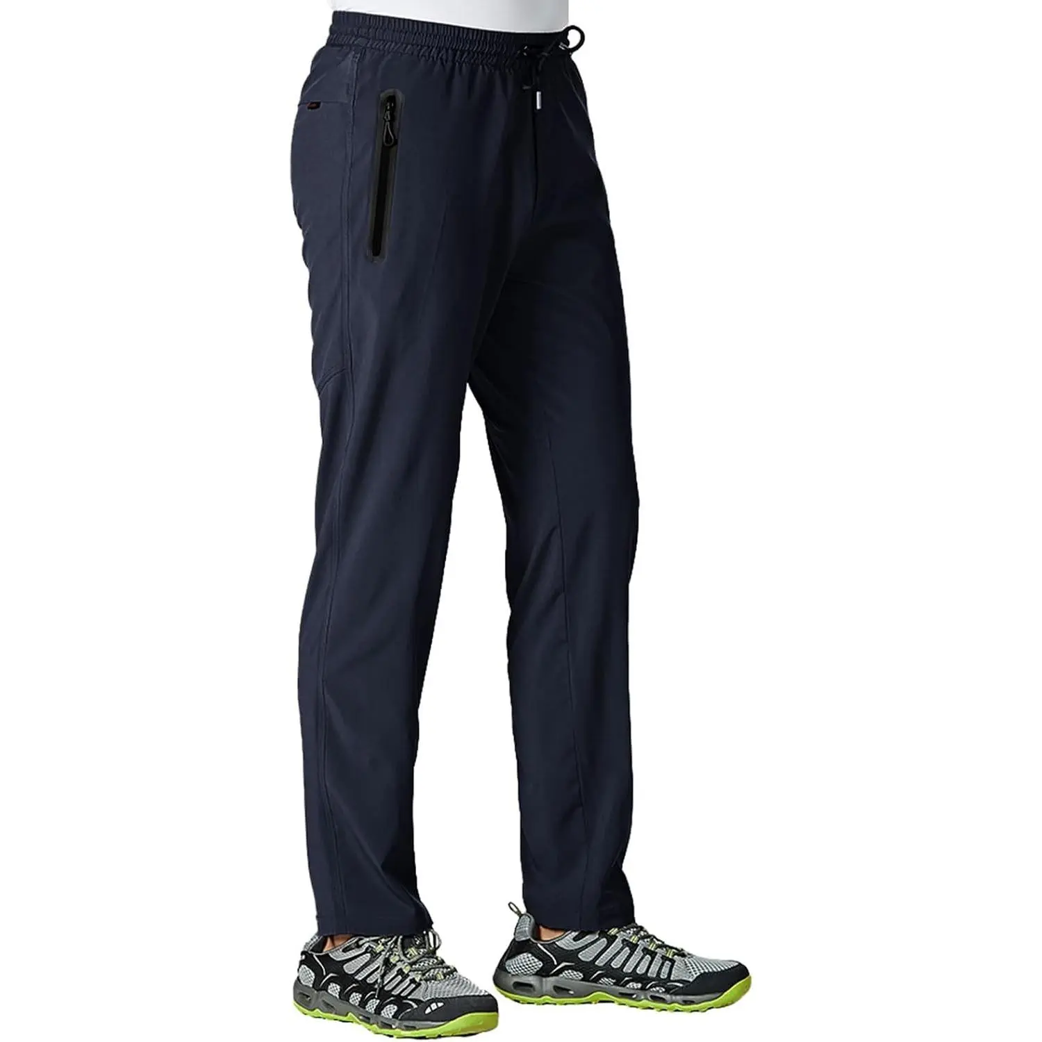 Men's Lightweight Hiking Travel Pants, Athletic Outdoor Sports, Elastic Waist Water Resistant Sweatpants with 2 Pockets