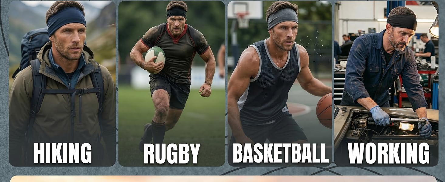 5Pack Stretchy Unisex Sweatband Sports Headband For Running,Cycling,Basketball,Yoga,Fitness Workout