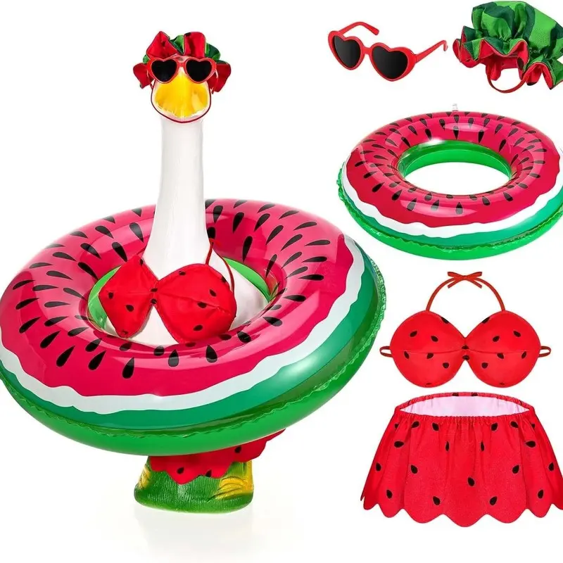 Hawaiian Tropical Goose Costume Clothes, Summer Bikini Goose Set Suitable for 23 inch Goose Statues, Set Includes Hat, Fashion Sunglasses, Swimming Hoops, Courtyard, Party Center Decorations