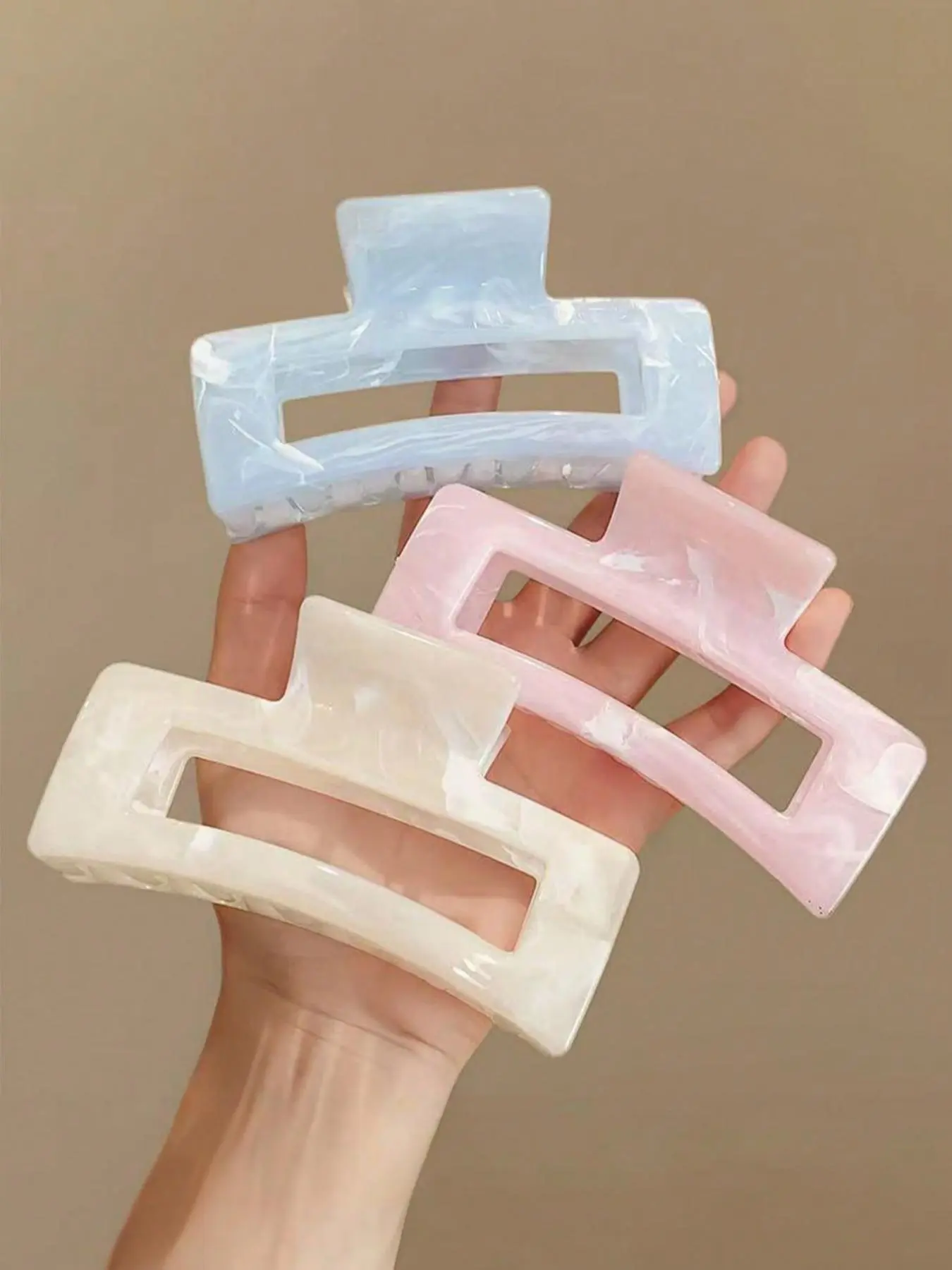 3pcs/Set 4.33 Inch/11cm Large Size Pink, White, Blue Ombre Square, Decorative Hair Clips, Elegant, Minimalist, Versatile Summer Hair Accessories Suitable For Daily, Casual, Party, Work, Vacation
