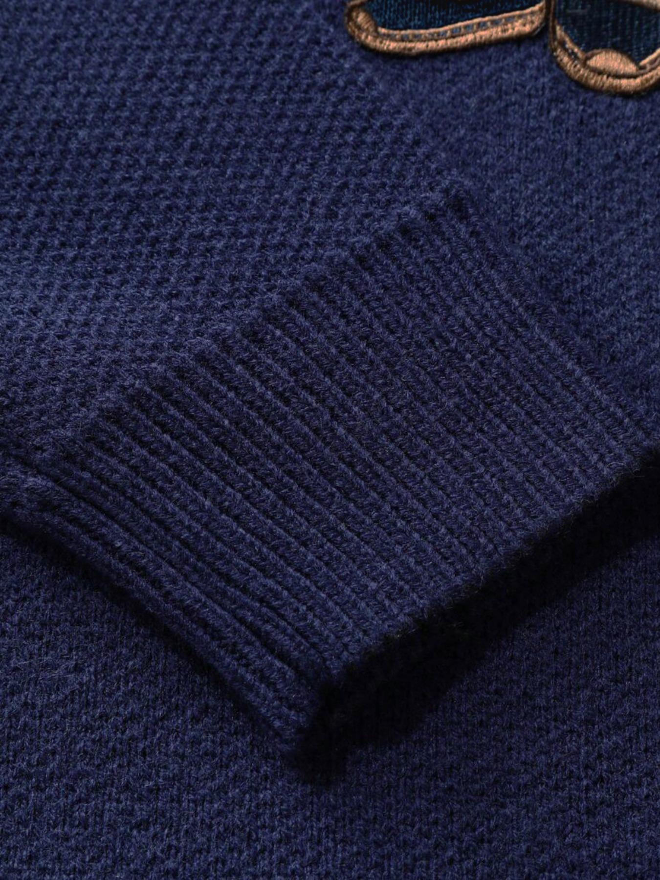 Unisex Cartoon Bear Print Crew Neck Sweater Crewneck, Casual Loose Long Sleeve Jumper For Fall & Winter, Fashion Ladies' Knitwear For Daily Wear