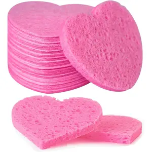50-Count Facial Sponges Compressed Natural Cellulose Sponge Heart Shape Face Sponge for Face  Exfoliating and Makeup Removal, Pink