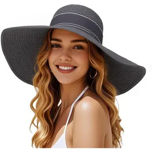 Sun Straw Hat Wide Brim Shape Hat with UPF 80+, Packable Foldable Floppy Summer Beach Hat for Women Men