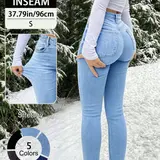 【Black Friday】New Elegant Casual Slim-Fitting High Waisted Long Denim Pants for Women, Stretchy Button Fly Design, All-Season Plain Trousers