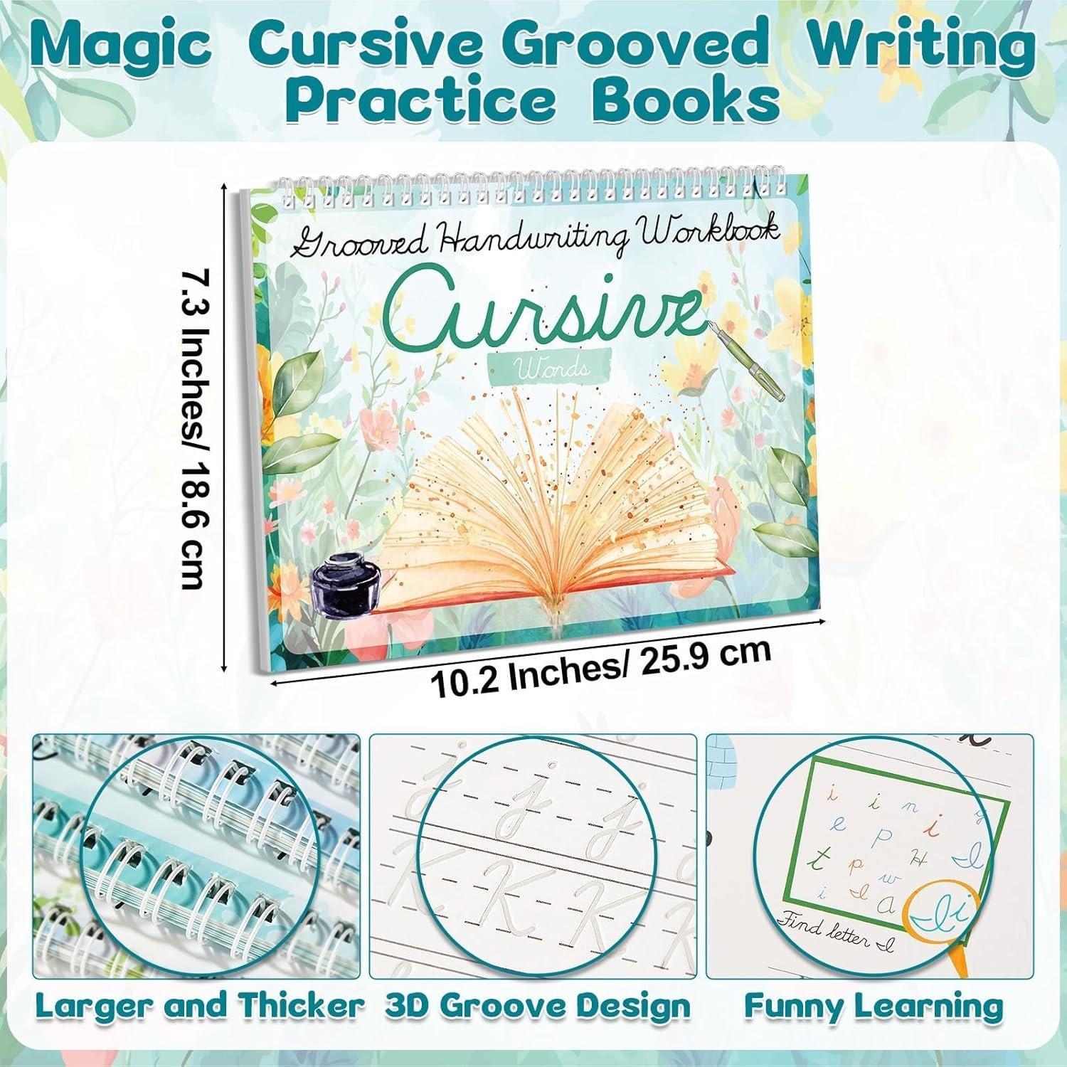 4 Pack Grooved Cursive Handwriting Workbook Kit Magic  Grooved Handwriting Practice with Disappearing Ink Pens Cursive Kickoff Student Workbook for  Words Letters Sentences Reading