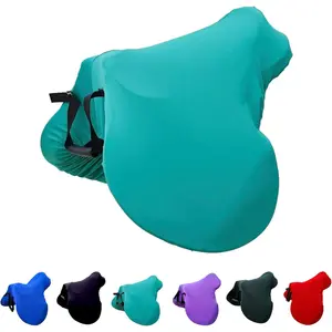 English Saddle Cover with Adjustable Handle, 4-Way Stretch Spandex/Elastane Fabric, Multiple Colors (Turquoise)