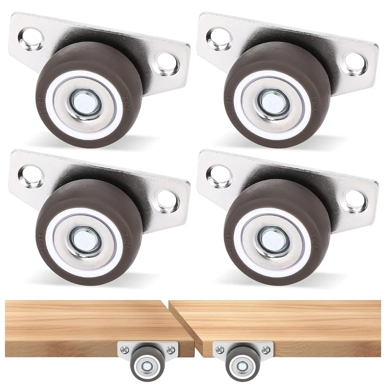 4-Piece 1.25 in Round Rigid Side Mount Caster Wheels Set, Mini Low Profile Drawer Rollers for Wooden Furniture, Underbed Drawers