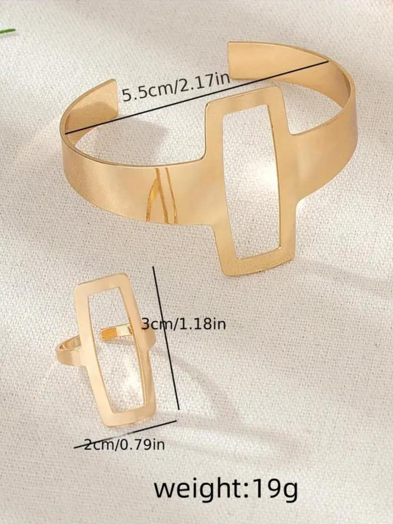 Fashion Simple Geometric Square Design Jewelry Set, Hollow Out Ring & Bracelet, Fashion Jewelry for Party, Daily Clothing Decor, Trendy All-match & Exquisite Jewelry for Birthday Gift, Elegant Jewelry Set