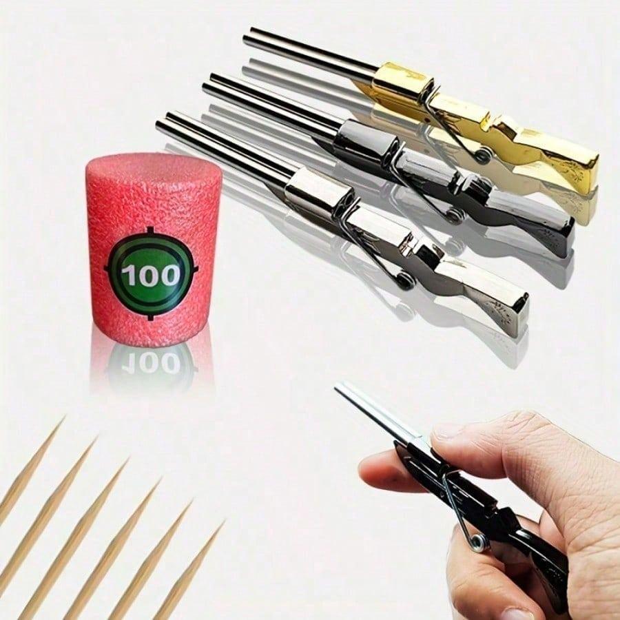 Mini Steel Toothpick Crossbow with Foam Target – Safe Shooting Game for Kids & Adults, Fun Desk Toy for Holiday Parties, Fall Festivals & Birthday Gifts