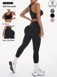 3-Pack Women's High-Waisted Butt-Lift Yoga Pants, Mesh Breathable Patchwork, Seamless Stretch Fabric, Ideal for Running, Gym, Daily Wear
