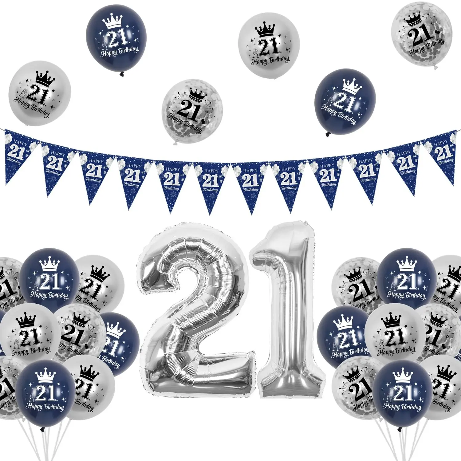 1Set Navy Blue Silver 13th Birthday Decorations for Boys Girls Happy 13th Birthday Bunting Banner with 13th Birthday Balloons Silver 13 Balloons for Official Teenager Birthday Anniversary Party Supplies