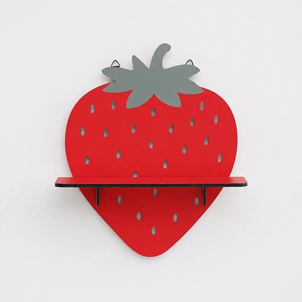 Strawberry Shape Wooden Wall-Mounted Shelf, Girl's Heart Wall Decor Board, Bedroom Makeup Storage Display Rack, Fragrance Organizer